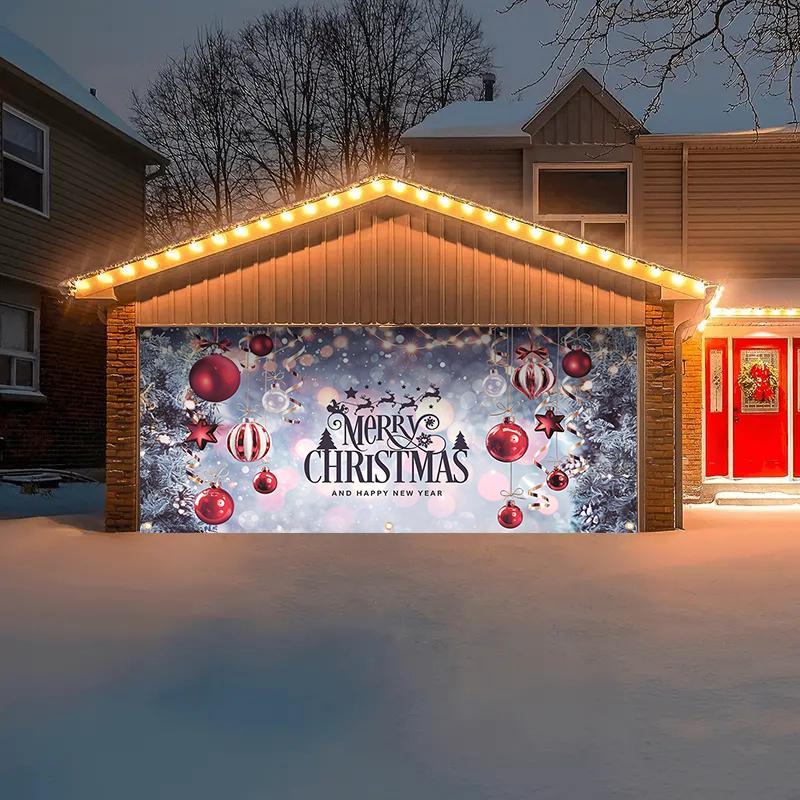 Christmas Themed Garage Door Cover, 1 Count Merry Christmas Garage Door Banner, Outdoor Holiday Decoration for Home Garage, Home Decor