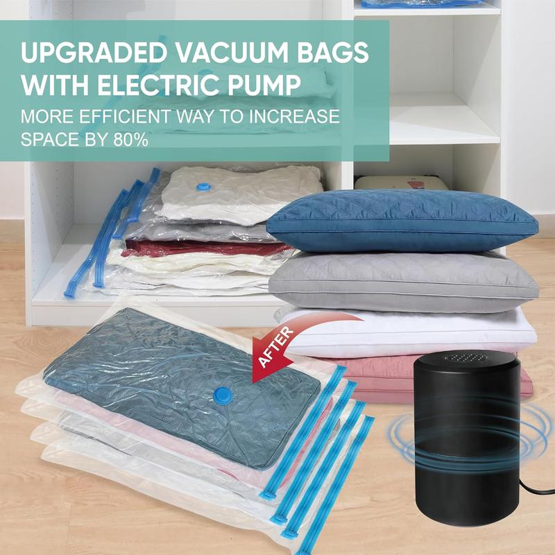 Vacuum Storage Bags with Electric Pump, 16 Combo (2Large 2Jumbo 6Medium 6Small) Space Saver Bags Vacuum Seal Bags with Pump, Space Bags, Vacuum Sealer Bags for Clothes, Comforters, Blankets, Bedding