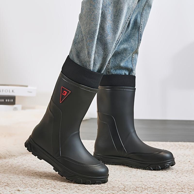 Waterproof Rain Boots - Warm Fleece Lined, Slip-Resistant Mid-Calf for Fall Winter