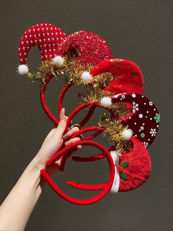 Christmas Themed Hair Hoop, Cute Christmas Hat Design Hair Hoop, Fashion Hair Accessories for Women & Girls, Party Decoration