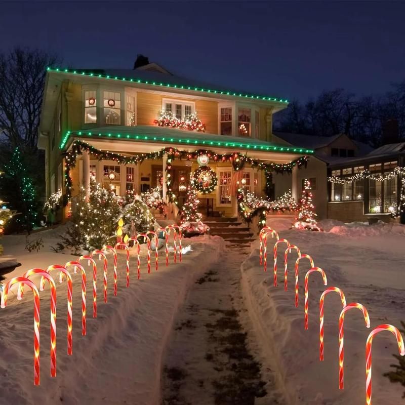 12 Pack Christmas Decorations Outdoor Solar Candy Cane Lights, Waterproof Solar Pathway Markers Yard Lights with Star, 8 Modes Xmas Decorations for Garden Yard Decor