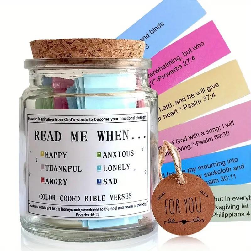 Bible Verse Glass Jar with Lid & Prayer Card, 1 Count Emotional Support Jar, Inspirational Christian Gift for Friends Lovers Family