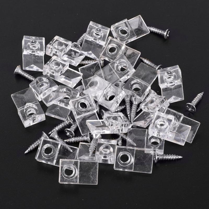 25pieces Mirror Hangers for The Wall, Mirror Holder Clips, Clear Plastic Mirror Mounting Clips, Glass Retainer Clips Kit Crystal Mirror Hanging Hardware Frameless Kit for Wall and Fixed Mirror Box Door