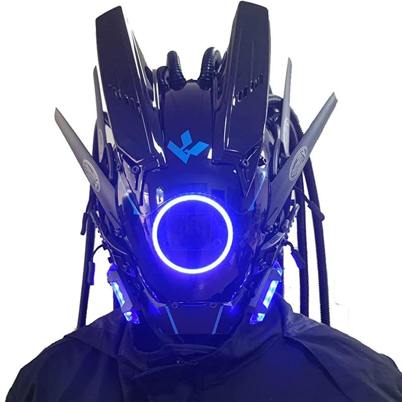 Punk Style LED Light Up Hair Braid Mask, Battery Powered Cosplay Mask with LED Lights for Festive Party Graduation Halloween Cosplay, Men Gifts (without Battery)