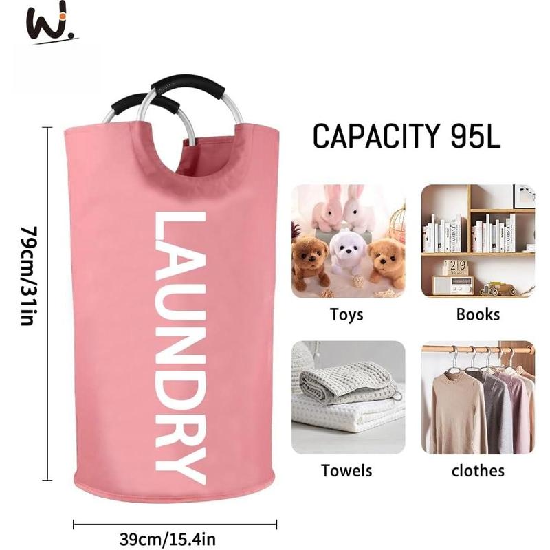 95L Large laundry basket,Collapsible laundry hamper, Tall Clothes Baskets Folding Washing Bin Foldable Fabric Hamper Bags for Bedroom, Closet,Bathroom,College,laundry bag,pink