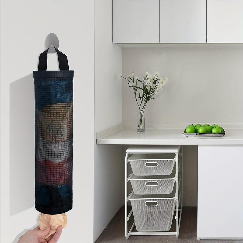 Household Multi-purpose Hanging Storage Basket, 1 Count Random Color Plastic Bag Storage Bag, Nylon Hanging Storage Organizer for Kitchen