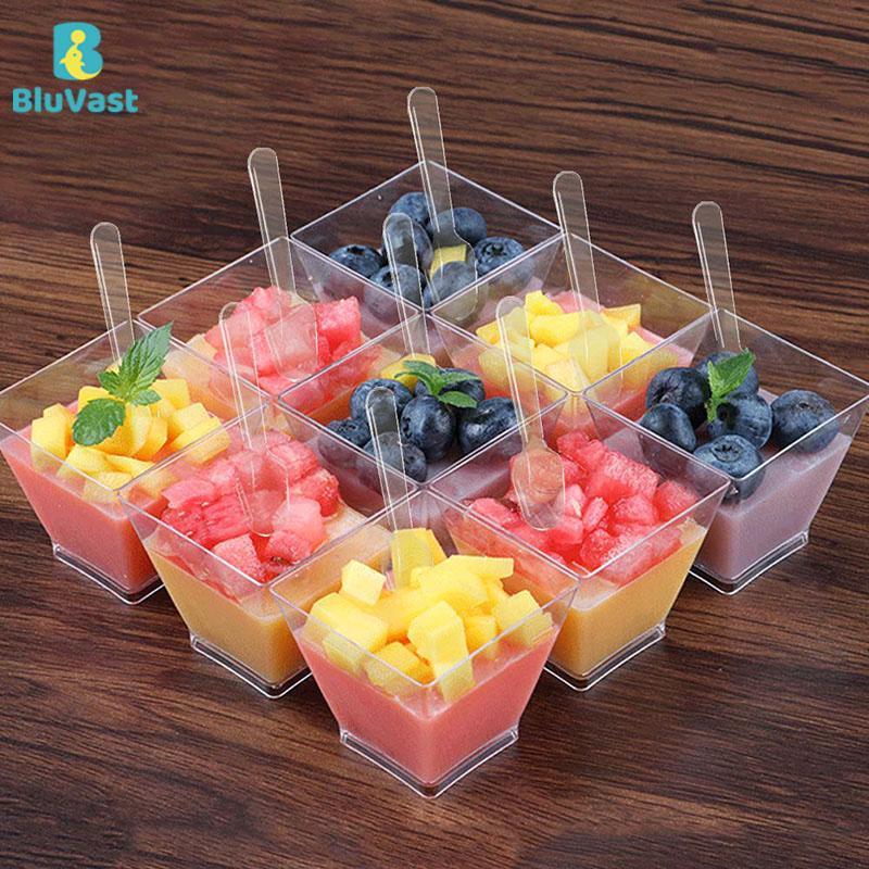 50pcs Clear Dessert Cups With Spoons, Reusable Mini Baking Tins, For Camping Party And Gathering