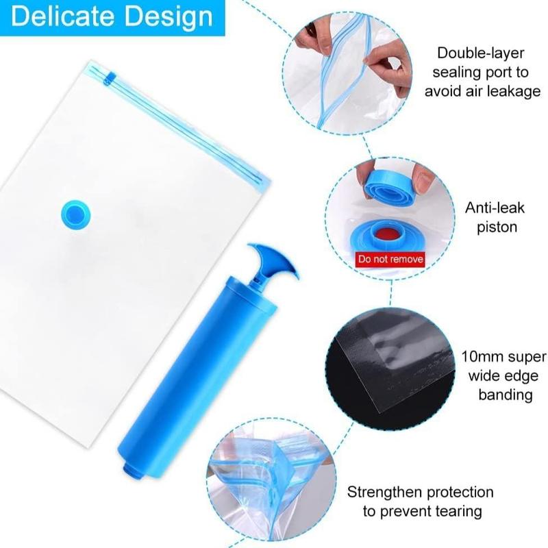 Vacuum Storage Bag, 6 Counts set Vacuum Storage Bag with Pump, Compression Bag for Clothes, Bedding, Quilt, Home Organizer, Summer Gifts