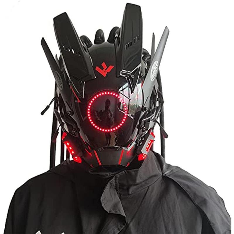 Punk Style LED Light Up Hair Braid Mask, Battery Powered Cosplay Mask with LED Lights for Festive Party Graduation Halloween Cosplay, Men Gifts (without Battery)