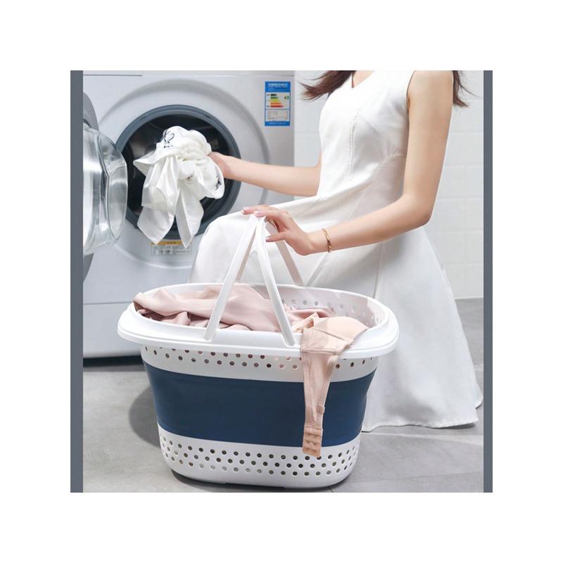 1pc TPE Laundry Hamper, Collapsible Laundry Storage Basket,Color Block Foldable Laundry Basket For Home,Portable & Durable With Ergonomic Handles, Pop-Up Design For Hassle-Free Storage, Perfect For Laundry & Household Essentials - Space-Saving Solution