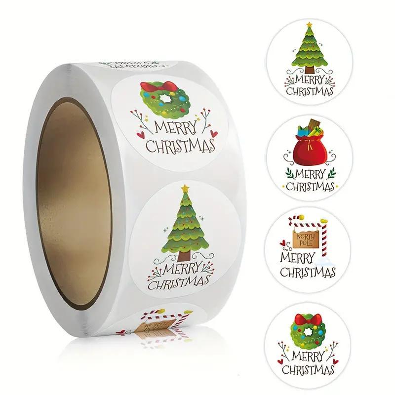 Merry Christmas Themed Sticker (500pcs roll), Self Adhesive Decorative Sticker, DIY Decals for Water Bottle, Laptop, Phone Case, Scrapbooking, Journal Making, Christmas Gift