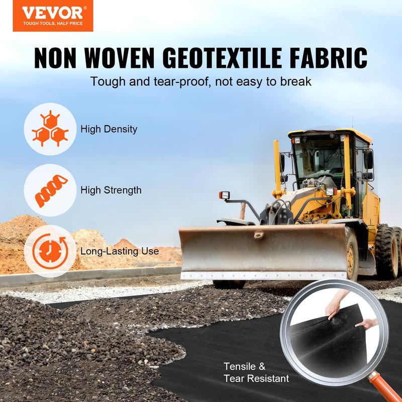 VEVOR Driveway Fabric, Non-Woven Geotextile Fabric Heavy Duty & High Strength Material with Strong Tear and Corrosion Resistance, Ground Cover Weed Control Fabric, Weed Barrier Fabric, Landscape Fabric, French Drains Drainage Fabric