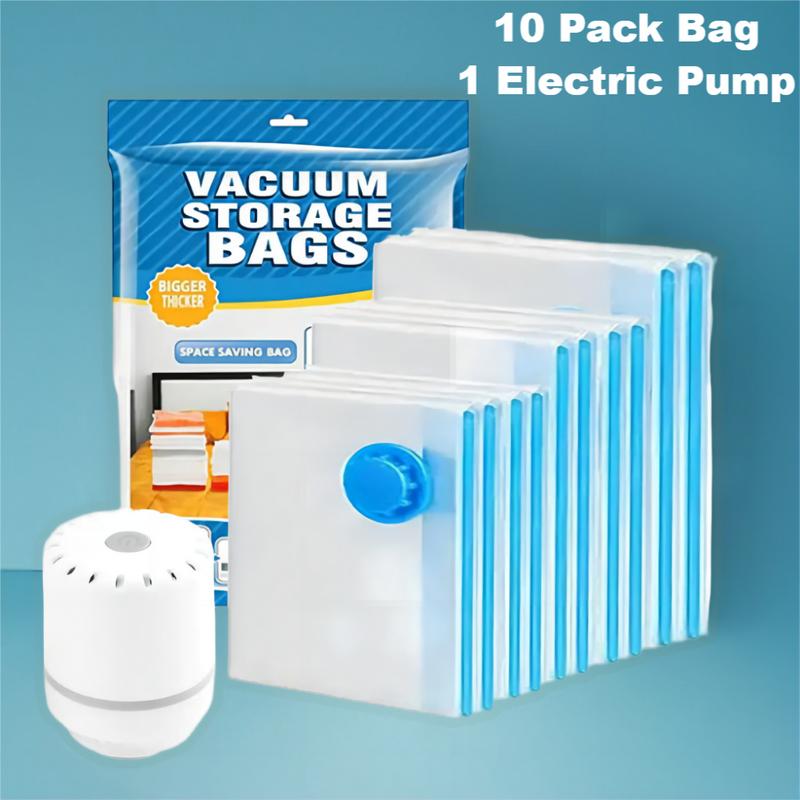 10 Vacuum Storage Bags with Electric Pump, Vacuum Sealed Storage Bags , Space Saver Vacuum Seal Bags for Clothing, Comforters, Pillows, Towel, Blanket Storage, Bedding Organiser Pack Set