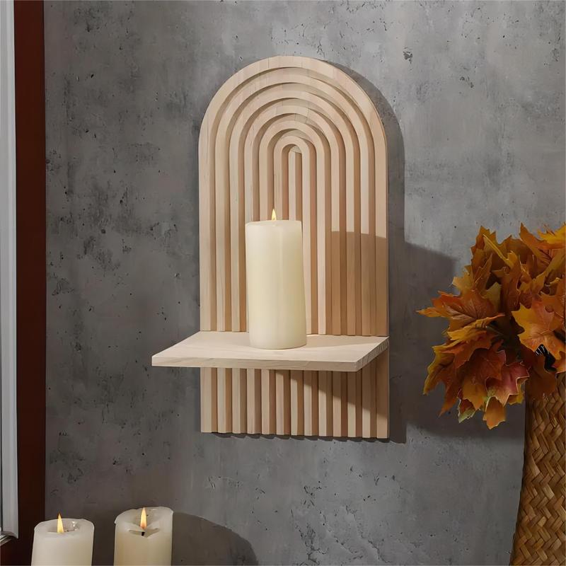 Wooden Wall Mounted Storage Rack, Modern Wall Hanging Storage Holder, Home Organizer for Living Room Bedroom, Candle Not Included