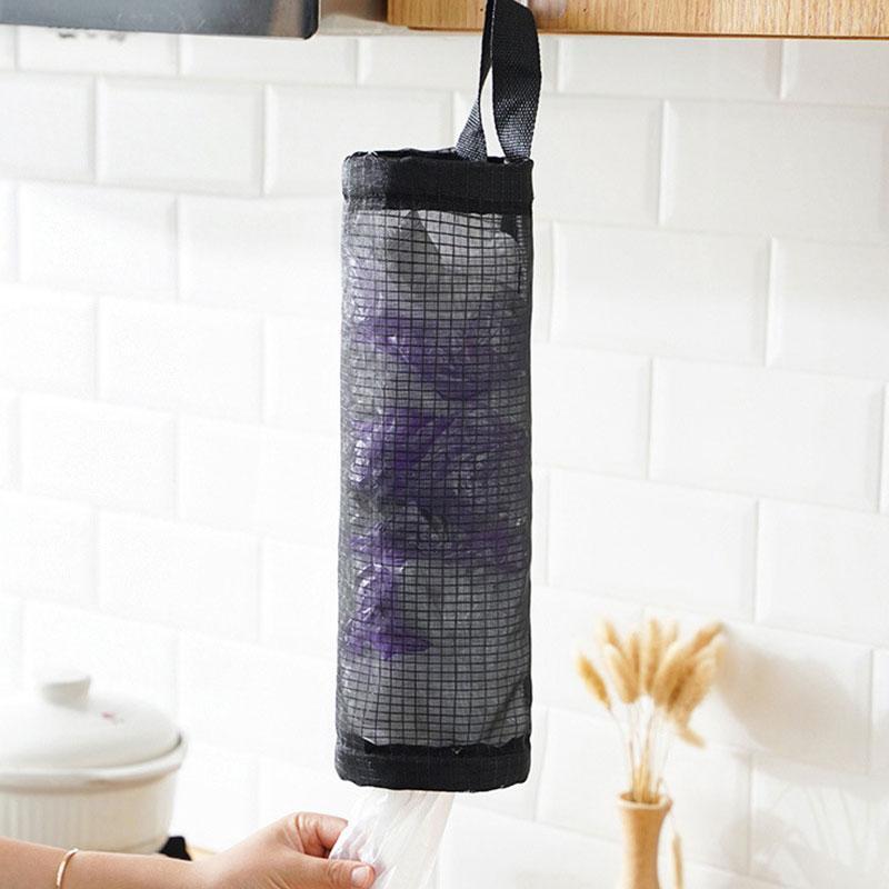 Household Multi-purpose Hanging Storage Basket, 1 Count Random Color Plastic Bag Storage Bag, Nylon Hanging Storage Organizer for Kitchen