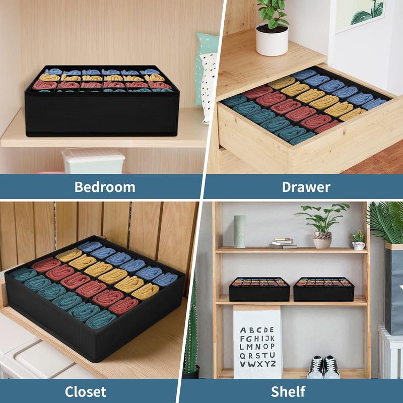 2or3 Piece Sock Drawer Organizer Underwear Organizer, 24 Cell Collapsible Closet Organizer Underwear Storage Boxes for Socks, Ties, Belts Pack Plastic Room