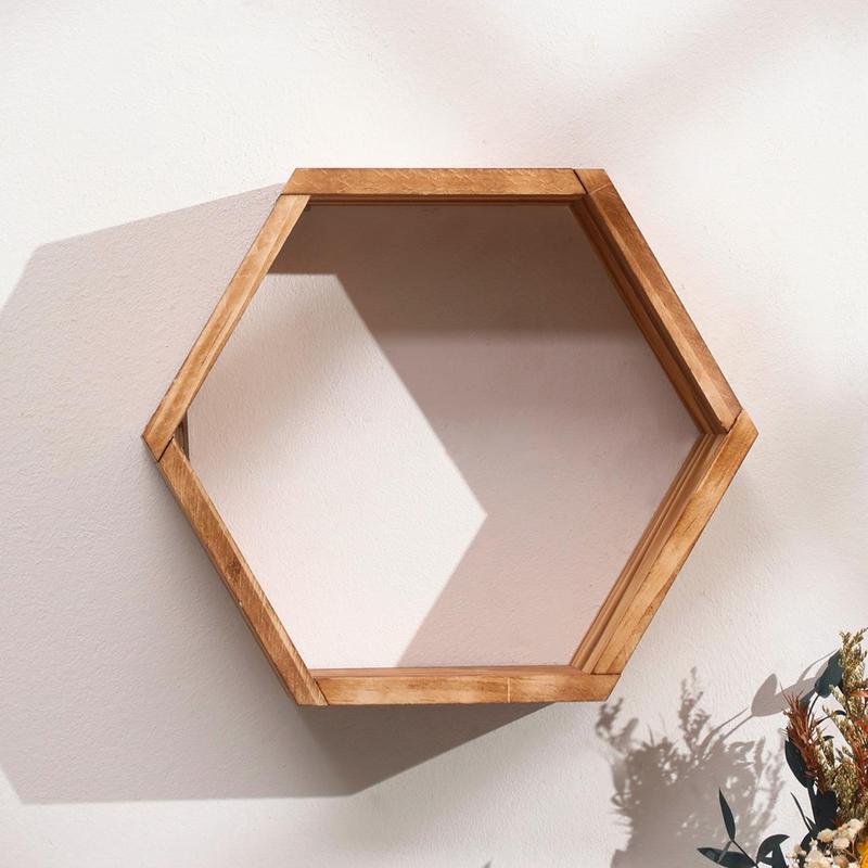 Hexagon Shaped Wooden Hanging Shelf, Room Decor Wall Mounted Floating Rack,  Wall Organizer Shelf, Wall Decor for Home Living Room Bedroom