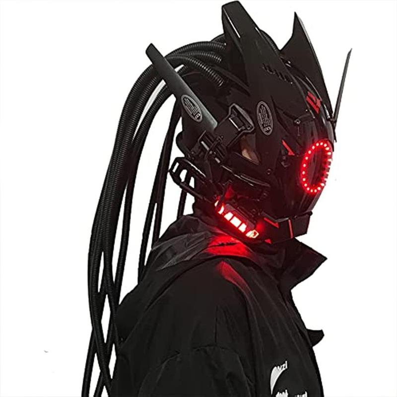 Punk Style LED Light Up Hair Braid Mask, Battery Powered Cosplay Mask with LED Lights for Festive Party Graduation Halloween Cosplay, Men Gifts (without Battery)