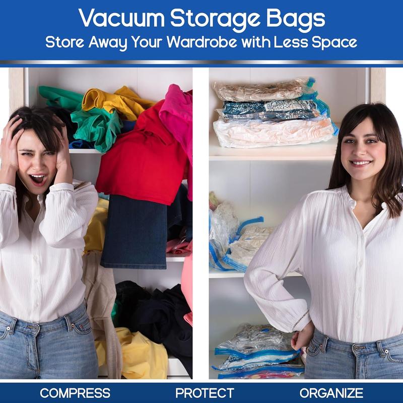 Vacuum Storage Bag, 6 Counts set Vacuum Storage Bag with Pump, Compression Bag for Clothes, Bedding, Quilt, Home Organizer, Summer Gifts