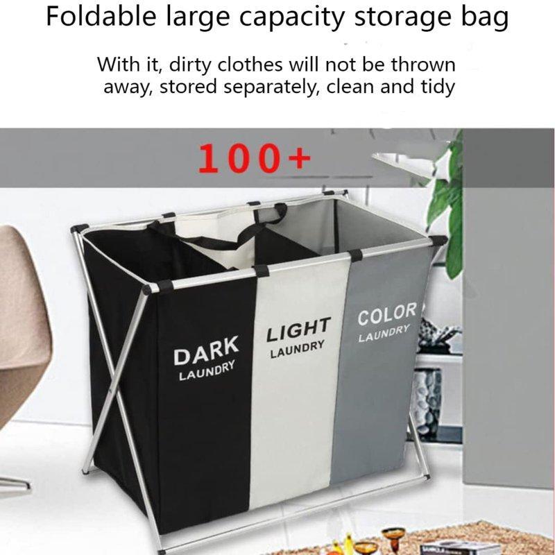 Large 3 Section  ,180L   ,Collapsible Tall Clothes  with Handles for Clothes Toys in the Dorm & Family Closet Storage and foldable rectangle storage  lenox spicejars laundrybasket Organiser section   large double   laundry Large  Collapsible