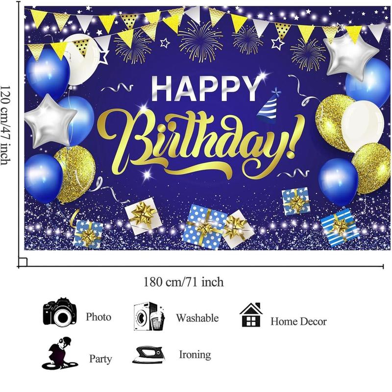 Happy Birthday Banner Backdrop, 1 Count Birthday Photography Background, Glitter Balloon Decor Birthday Party Banner Decoration for Men Boy