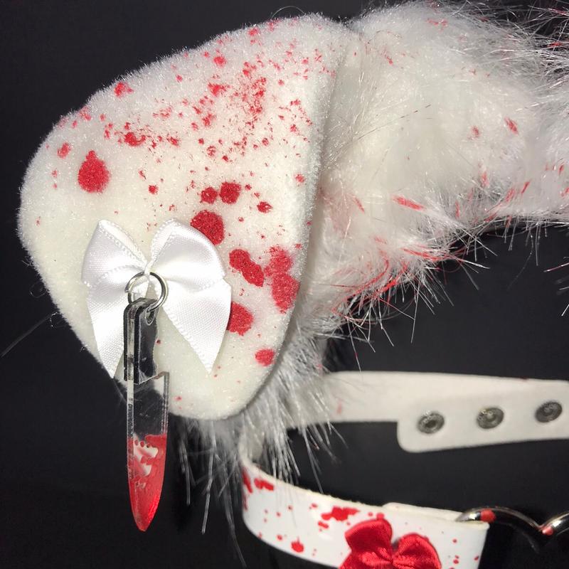 White red splattered Ear Headband Necklace Costumes Halloween