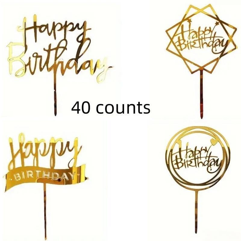 Happy Birthday Cake Topper, 40pcs set Glitter Cake Decoration, Creative Baking Supplies for Birthday Party, Festive & Party Supplies