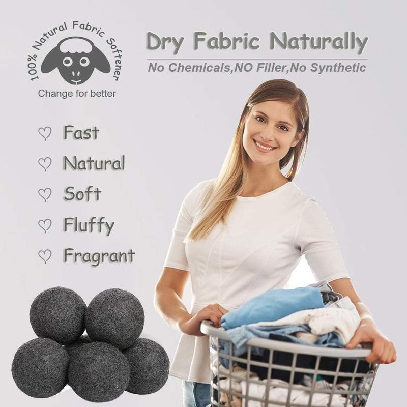 Wool Dryer Balls Dark Grey XL 6-Pack, 100% New Zealand Organic Fabric Softener for 1000+ Loads,f Hypoallergenic, Reduce Wrinkles & Shorten Drying Time Naturally (6count Grey-XL) Accessories Laundry