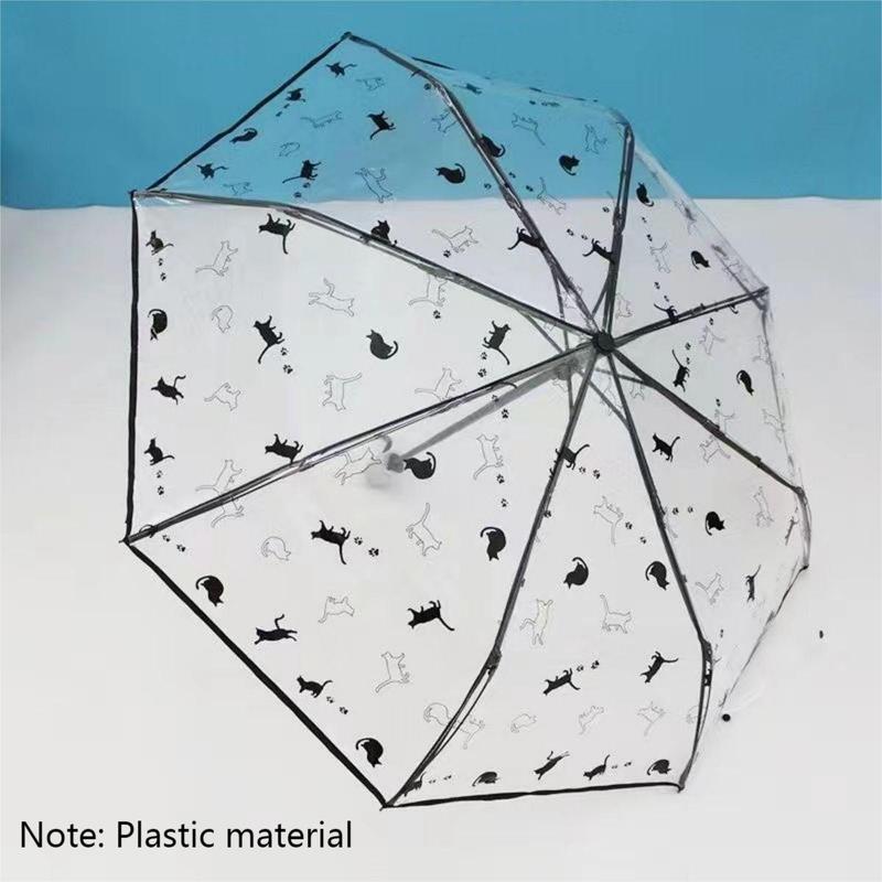 Cute Cat Pattern Folding Umbrella, 1 Count Automatic Manual Transparent Umbrella, Foldable Umbrella for Women & Men, Umbrella for Outdoor Activities