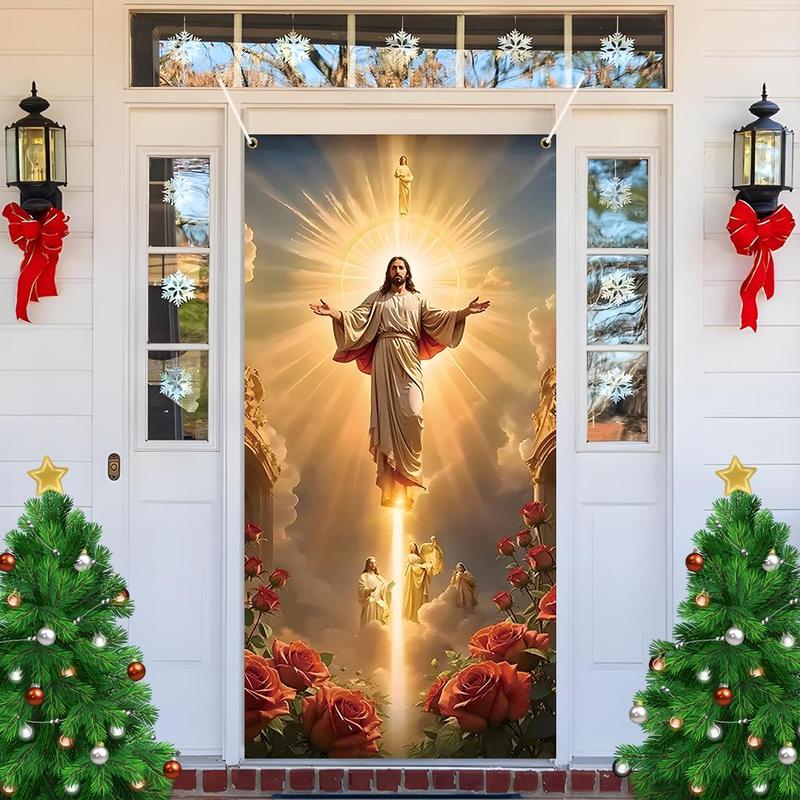 Jesus Pattern Door Banner, 1 Count Christmas Themed Door Hanging Banner, Door Decoration for Home Living Room Bedroom, Party Supplies