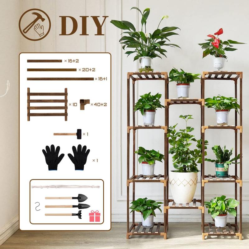 Plant Stand Indoor Outdoor, Tall Plant Shelf for Multiple Plants, 10 Tiers 11 Pot Large Plant Rack Wood Plant Holder Plant Shelves for Room Corner Balcony Garden Patio