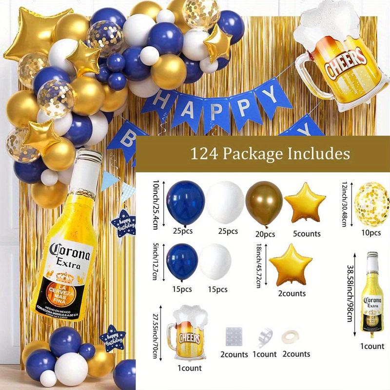 Beer Balloon Garland Arch Kit, 124pcs set Mixed Color Balloon Set, German Oktoberfest Festival Decor, Balloon for Birthday Party Anniversary Decor