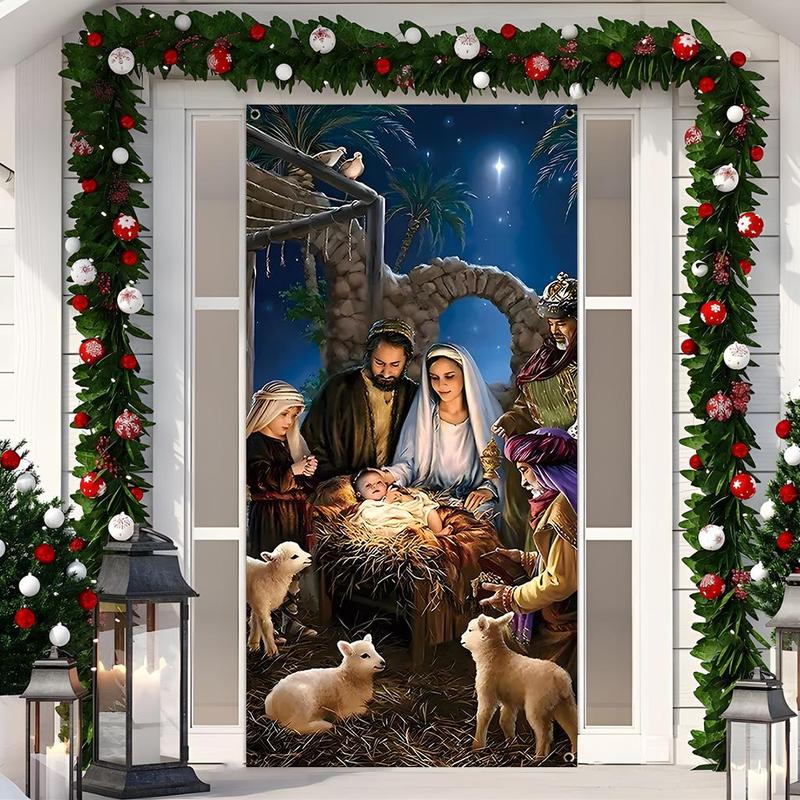 Nativity Scene Door Banner, 1 Count Christmas Themed Door Banner, Door Hanging Decoration for Home Living Room Bedroom, Party Supplies