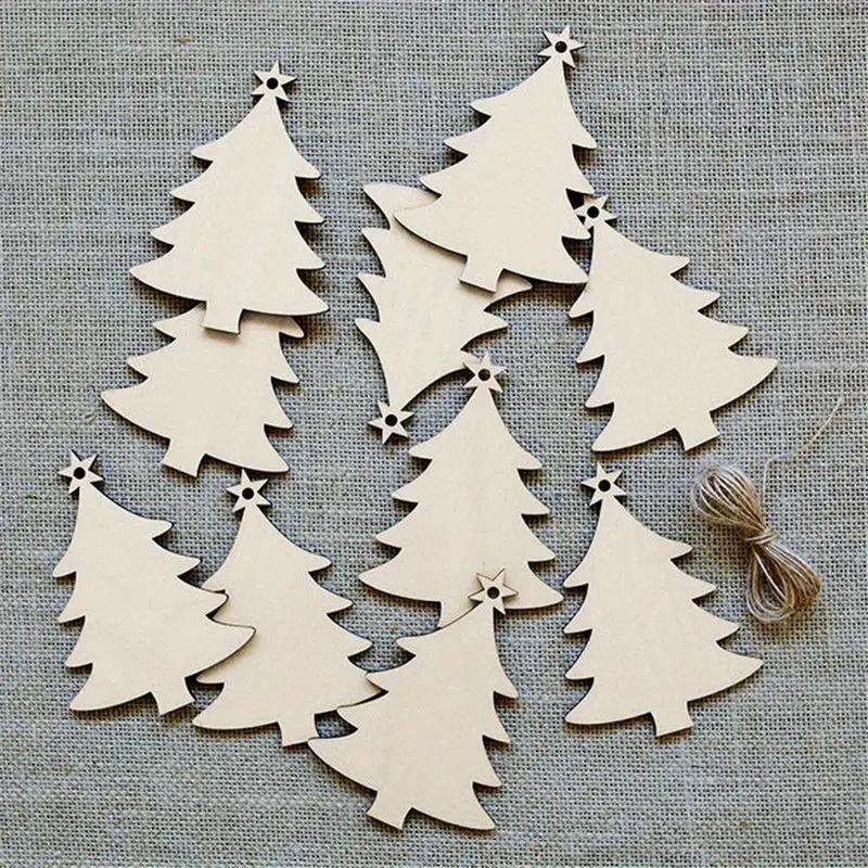 Wooden Christmas Tree Hanging Ornament, 10pcs set DIY Wooden Christmas Tree Hanging Decoration, DIY Decorative Craft for Home Party Festival