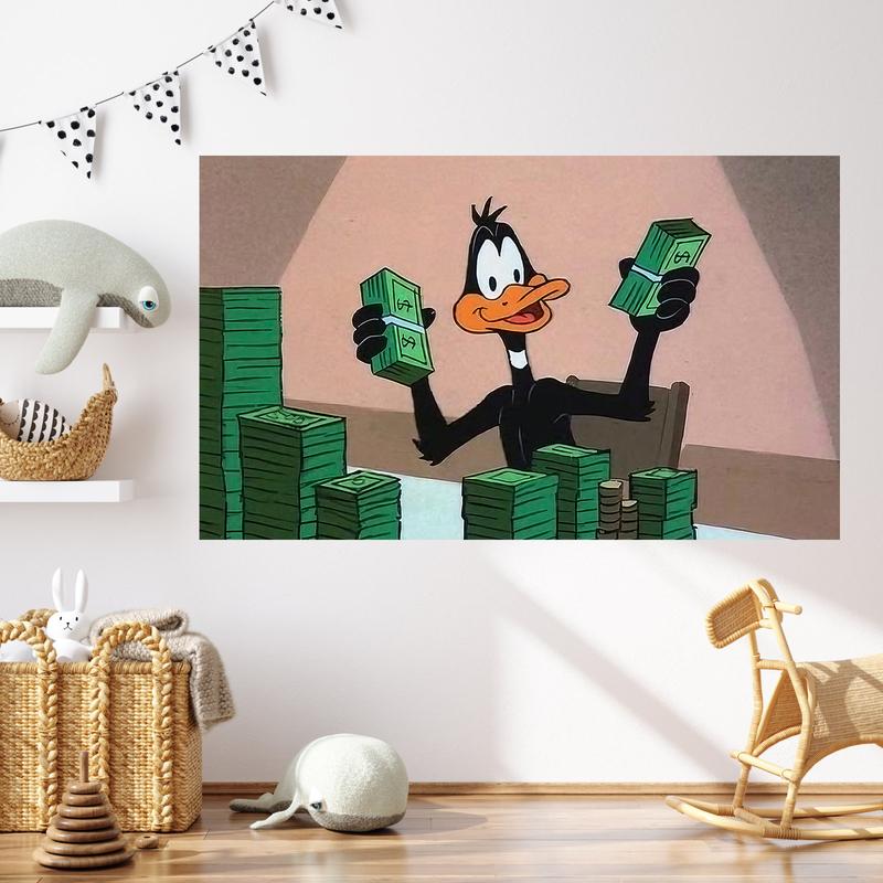 Cartoon Duck & Cash PatternTapestry Flag 3*5FT banner polyester fun flags durable for college dormitories, porches, poolside, backyards and storefronts, parties, gifts, tailgate parties