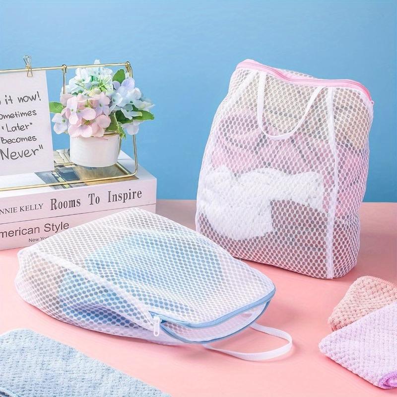 6 Pack Woven Polyester Honeycomb Mesh Laundry Bags - Zippered Delicate Wash Bags for Baby Items, Underwear, Socks, Knitwear, and Apparel - Stain and Stretch Resistant Rectangular Laundry Bags with Handles