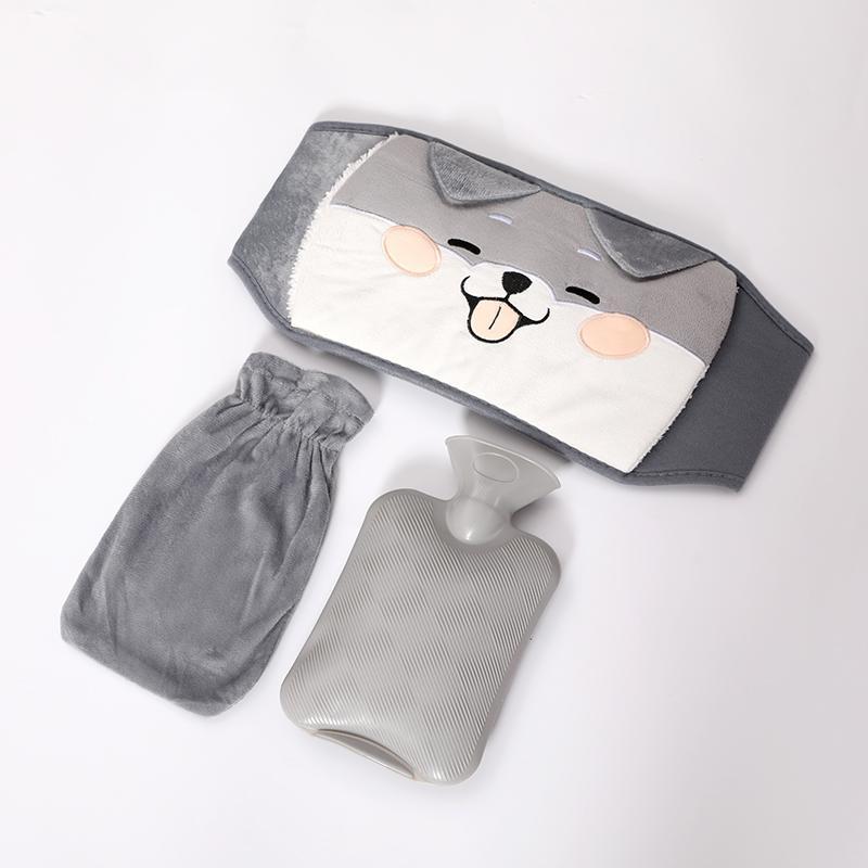 Hot Water Bag & Plush Cover & Waist Belt, 3 Counts Cute Cartoon Dog Pattern Portable Heating Bag, Warm Water Bag for Home & Office Use, Winter Essentials