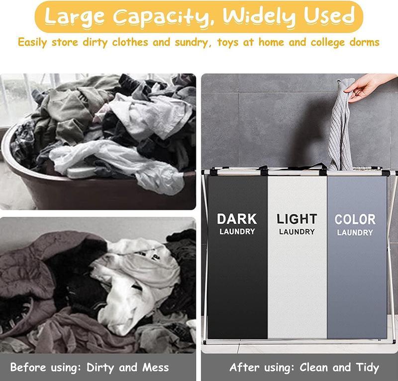 Large 3 Section  ,180L   ,Collapsible Tall Clothes  with Handles for Clothes Toys in the Dorm & Family Closet Storage and foldable rectangle storage  lenox spicejars laundrybasket Organiser section   large double   laundry Large  Collapsible