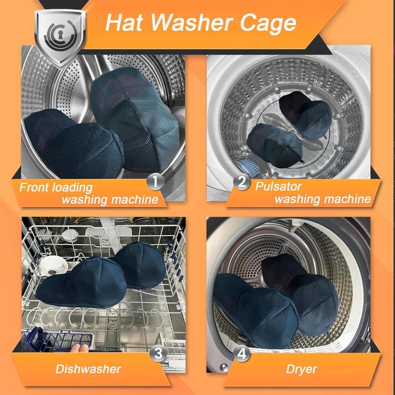 Hat Washer Cage - Hat Cage for Washing, Hat Cleaner Laundry Wash Bags for Baseball Caps (2 Pack Black with Bags)