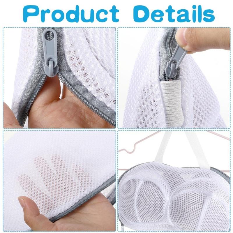 2 Pack Bra Laundry Bags for Washing Machine Lingerie Wash Dryer Bag Non-Deform 3D Protective Bracket Case with Handle and Zipper for Women Underwear Brassiere Delicates A to C Cups