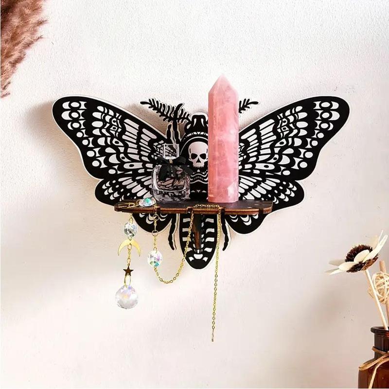 Hollow Out Butterfly Design Wall Mounted Storage Rack, Wooden Wall Hanging Decorative Shelf, Home Decor for Living Room Bedroom Office Dormitory