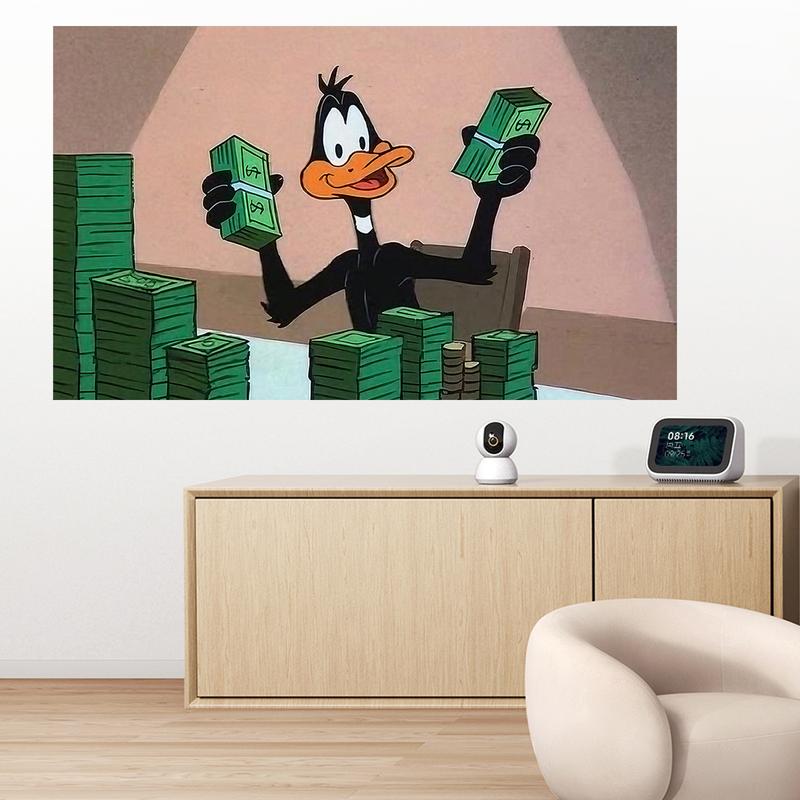 Cartoon Duck & Cash PatternTapestry Flag 3*5FT banner polyester fun flags durable for college dormitories, porches, poolside, backyards and storefronts, parties, gifts, tailgate parties