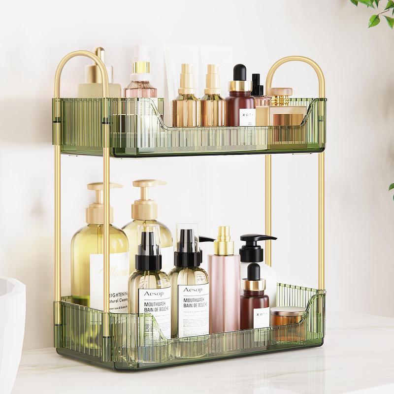 2-Tier Bathroom Counter Organizer, Countertop Perfume Tray and Vanity Organizer,Makeup Storage,Organizer Countertop for Dresser,Spice Rack for Kitchen.(Crystal greenr)