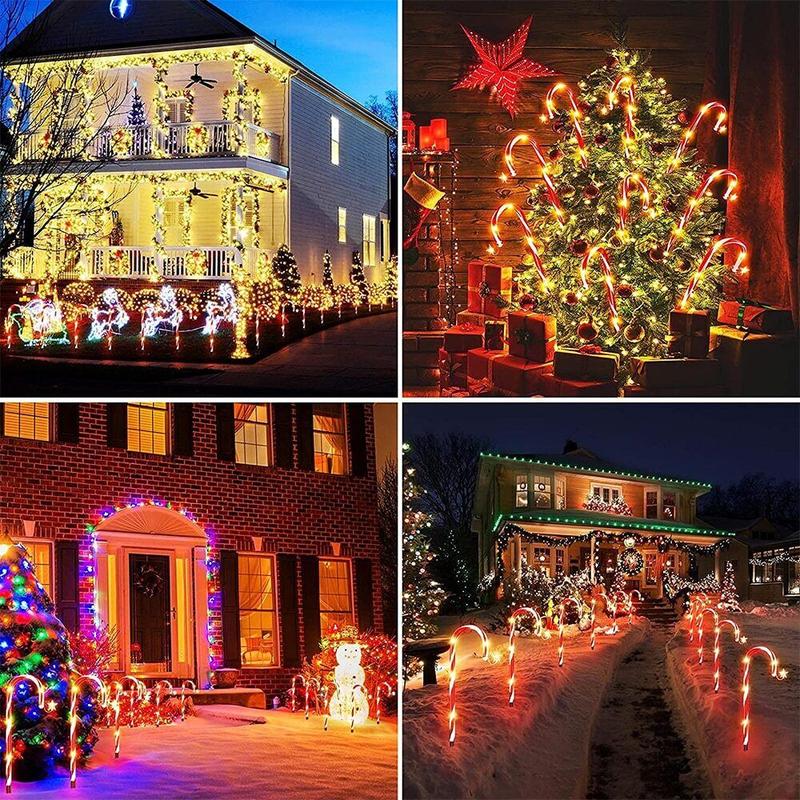 12 Pack Christmas Decorations Outdoor Solar Candy Cane Lights, Waterproof Solar Pathway Markers Yard Lights with Star, 8 Modes Xmas Decorations for Garden Yard Decor