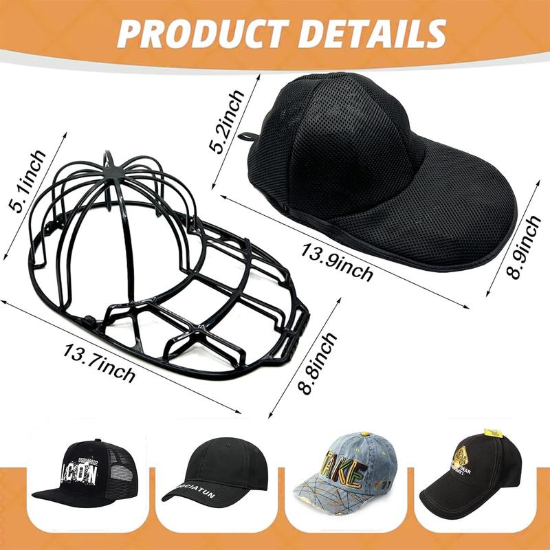 Hat Washer Cage - Hat Cage for Washing, Hat Cleaner Laundry Wash Bags for Baseball Caps (2 Pack Black with Bags)