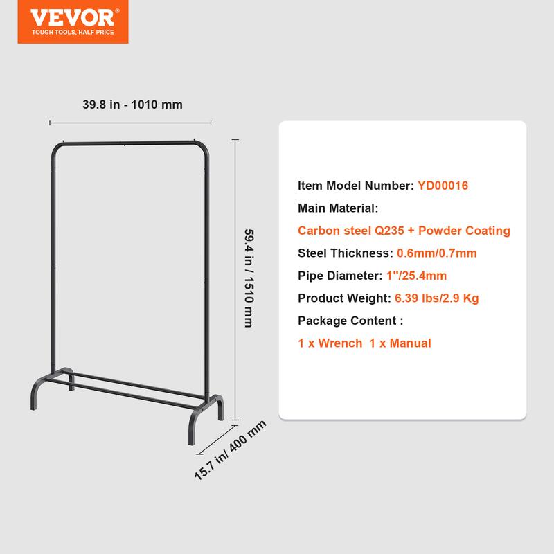 VEVOR Clothes Rack, Heavy Duty Clothing Garment Rack with Hanging Rod and Bottom Storage Area, Clothing Rack for Bedroom Guest Room Accessories Laundry