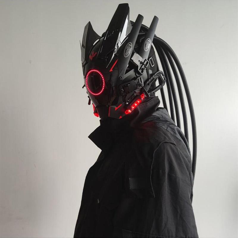 Punk Style LED Light Up Hair Braid Mask, Battery Powered Cosplay Mask with LED Lights for Festive Party Graduation Halloween Cosplay, Men Gifts (without Battery)