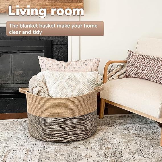 Goodpick Extra Large Wicker Storage Basket, 83L Woven Blanket Storage for Living Room, Round Woven Basket for Clothes, Large Jute Basket, Big Laundry Basket for Pillow, 21.7 x 13.8 inches