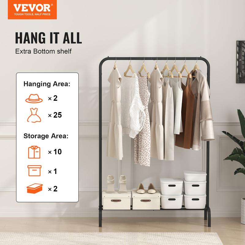 VEVOR Clothes Rack, Heavy Duty Clothing Garment Rack with Hanging Rod and Bottom Storage Area, Clothing Rack for Bedroom Guest Room Accessories Laundry