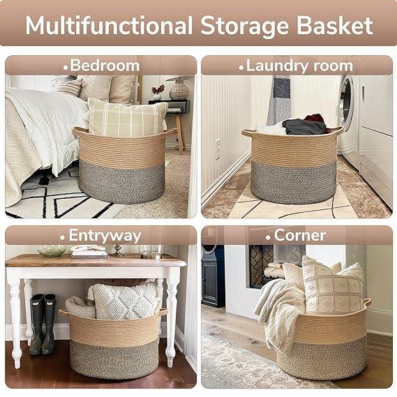 Goodpick Extra Large Wicker Storage Basket, 83L Woven Blanket Storage for Living Room, Round Woven Basket for Clothes, Large Jute Basket, Big Laundry Basket for Pillow, 21.7 x 13.8 inches